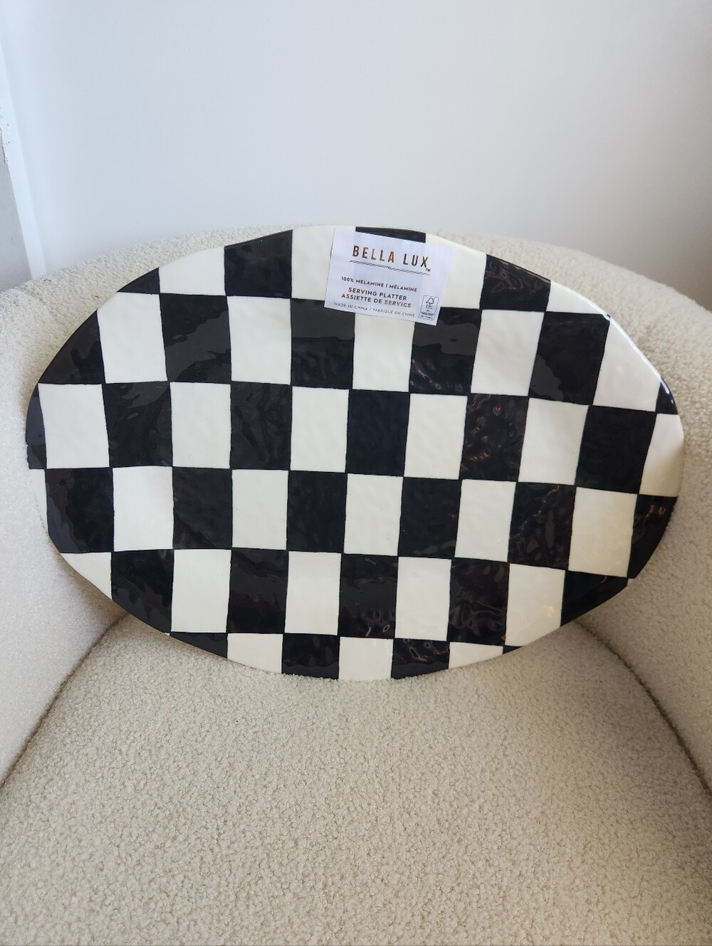 Bella Luxx Black and White Checkered  Melamine Serving Platter